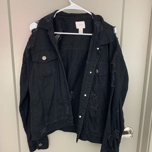 Distressed black denim jacket